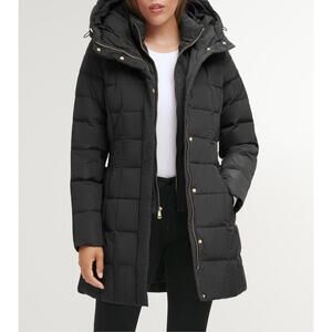 Cole Haan - Black Quilted Long Puffer Coat with Hood - Size S/P